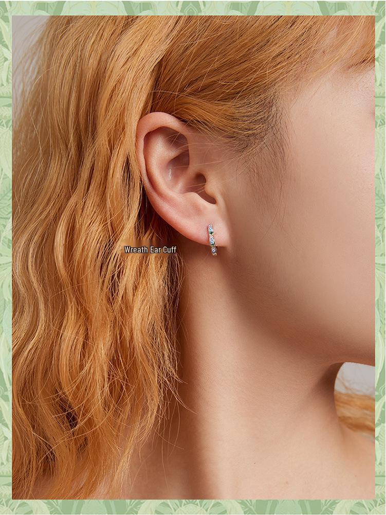 Avle Sterling Silver S925 Platinum-Plated Wreath Earrings with Colored Zircon Hollow Flowers, Model BSE612.