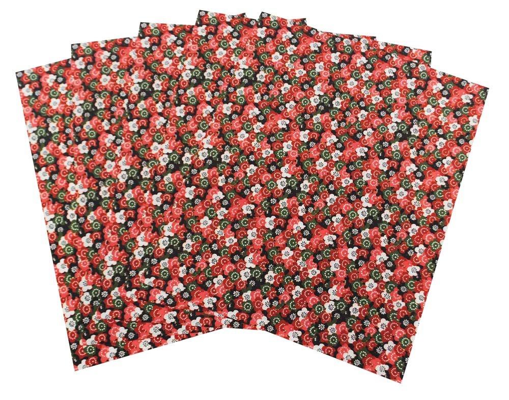 Ehime Paper Washi Yuzen Chiyogami Plum Blossom Small Size Red 10 Sheets Co., Ltd. Five-Colored YU-No.01