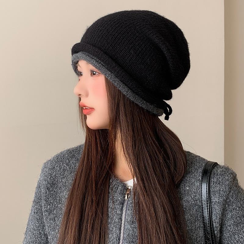 

Korean Style All match Knitted Hat for Women in Winter Small Face Small Warm Ear Protection Woolen Hat Big Head Circumference Letter Mark Pile Hat 56-62CM