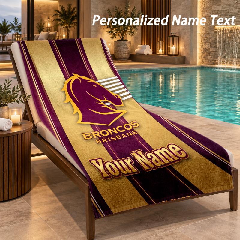 Custom Text Brisbane Broncos Print Beach Towel Large Towel For Home Bathroom Beach