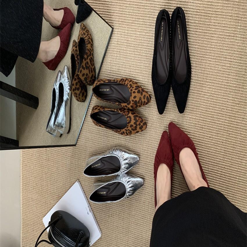 French pointed leopard print single shoes women's shallow mouth 2025 spring and summer new evening shoes leather one-word buckle high heels