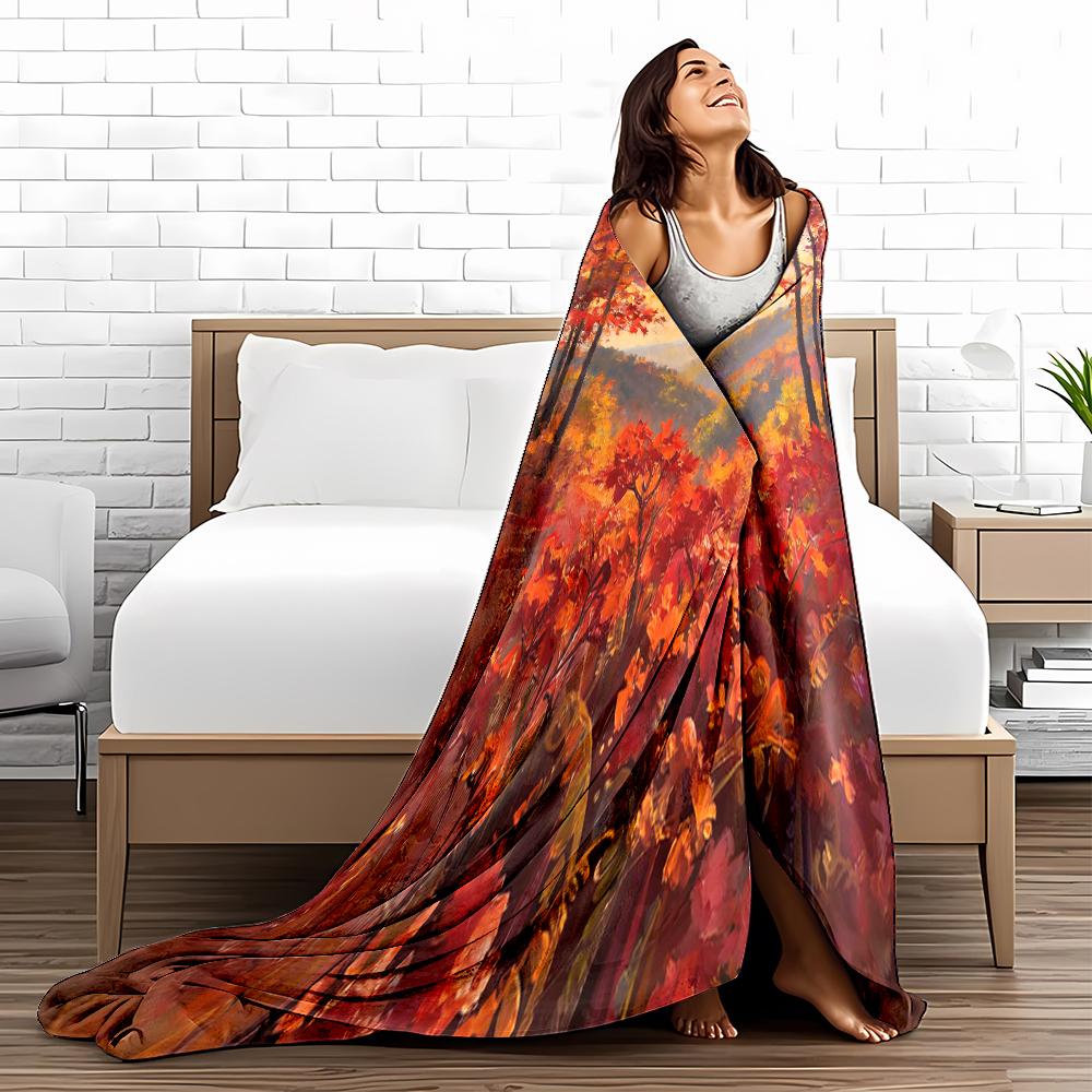 Autumn Forest Sunrise blanket with Red Leaves and Scenic Landscape  blanket, suitable for use in the bedroom, living room, on the sofa