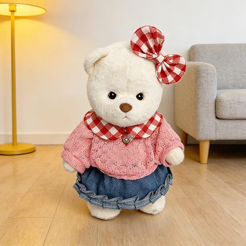 Medium Bear Outfit - Blue Pink Striped Carrot Overalls Set