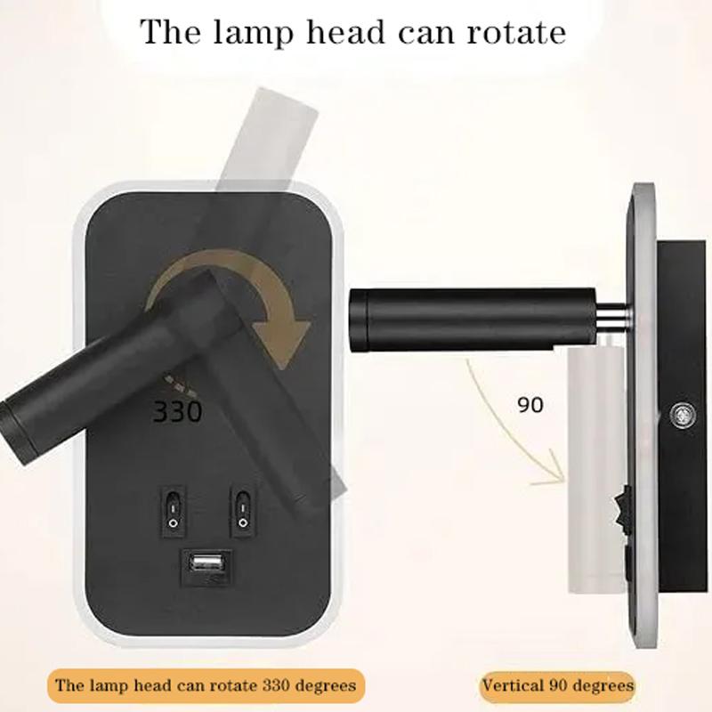 LED Minimalist USB Charging Wall Lamp With Dual Control Switch, Lamp Head Can Rotate 330 ° For Indoor Bedside Corridor Lighting