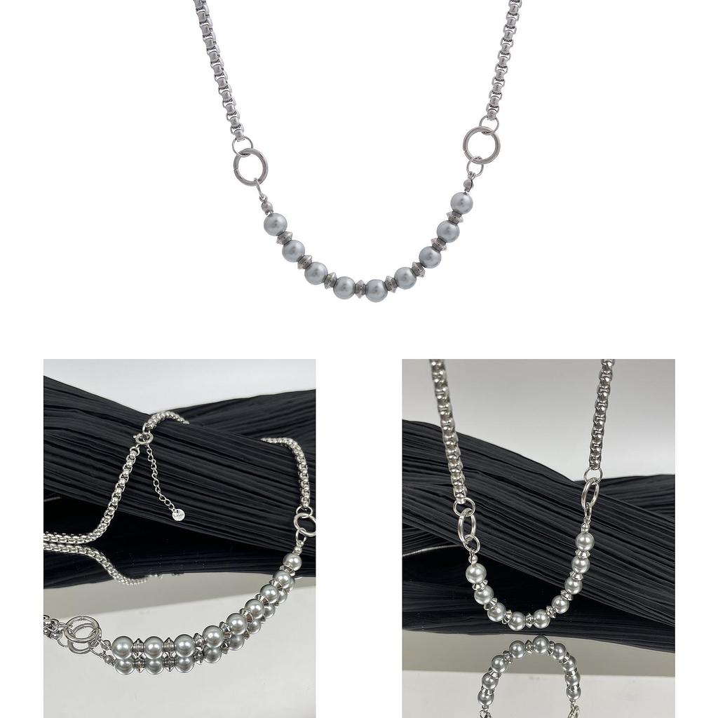 Stainless Steel Pearl Bead Necklace With Geometric Design For Men And Women