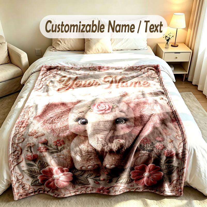 Elefanten-Thema Weiche Decke Personalisierter Benutzerdefinierter Name Textdruck Warme Decke Zuhause Sofa Schlafzimmer Dekoration