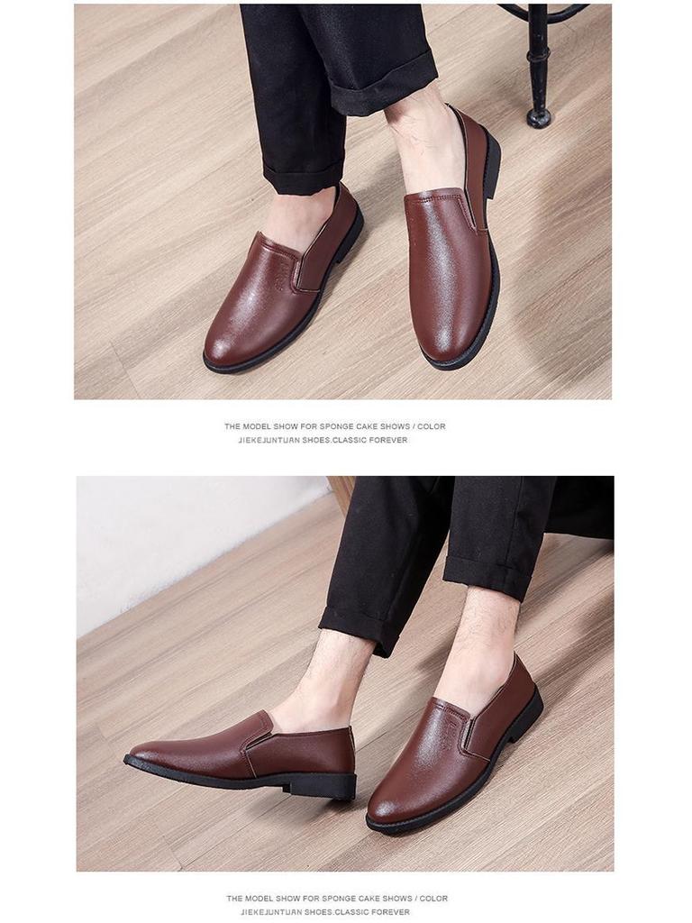 Men's Black Leather Slip-On Loafers - Business Casual & Formal, Soft Sole Non-Slip for Middle-Aged and Elderly.
