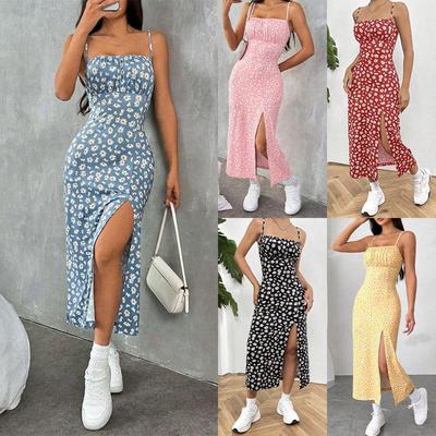 2025 Floral Midi Wrap Dress with Suspenders for Women