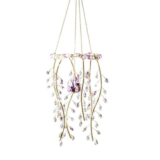 Faux Crystal Willow Branch Suncatcher Outdoor Decorative Cascading Beads Hanging фиолетовый