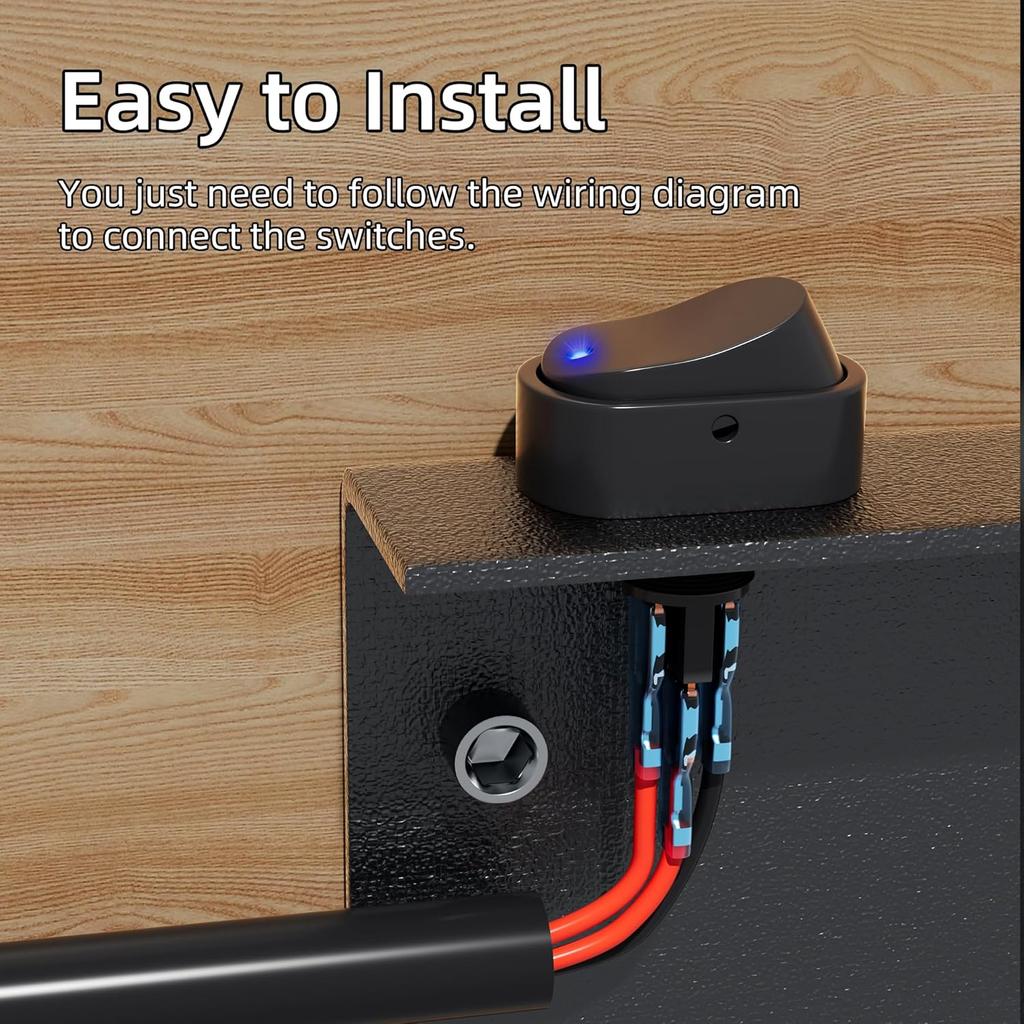 DaierTek Toggle Switch 12V 30A Oval Rocker Switch 3 Pin Red And Blue Led Lighted On Off Switch For Automative Car RV Marine Boat -8Pcs