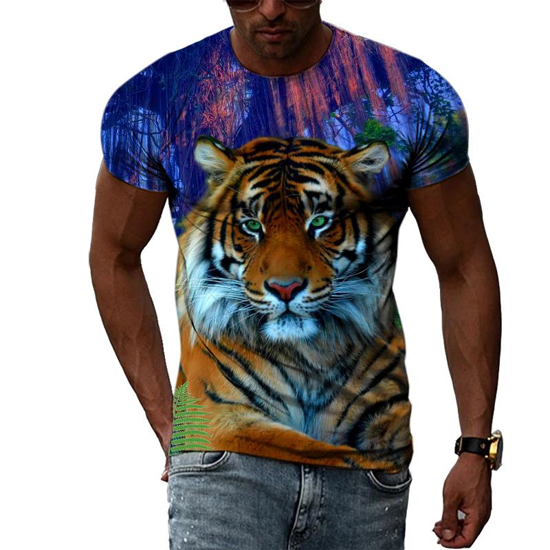 Topuri largi de vară Bărbați Îmbrăcăminte de mărime mare Tricou cu imprimeu 3D cu animale pentru cupluri Tricouri cu model de tigru Top cu mânecă scurtă cu decolteu Cămăși pentru bărbați respirabile