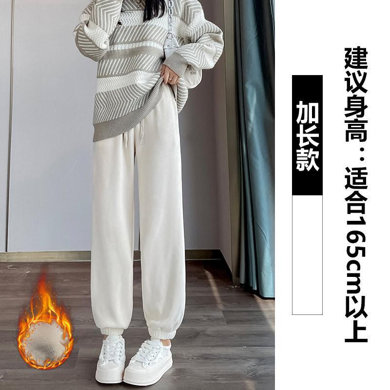 Pink Fleece Sweatpants Women's Autumn and Winter Thickened Outer Wear Cotton Pants Fleece Warm Pants Small Sweatpants
