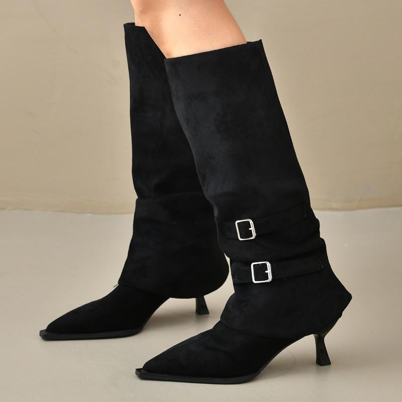 Fashion Vintage Suede Woman Knee High Boots Shoes Ladies Elegant Pointed Toe Thin Heel Long Botas Autumn Winter Removable Women's Shoes