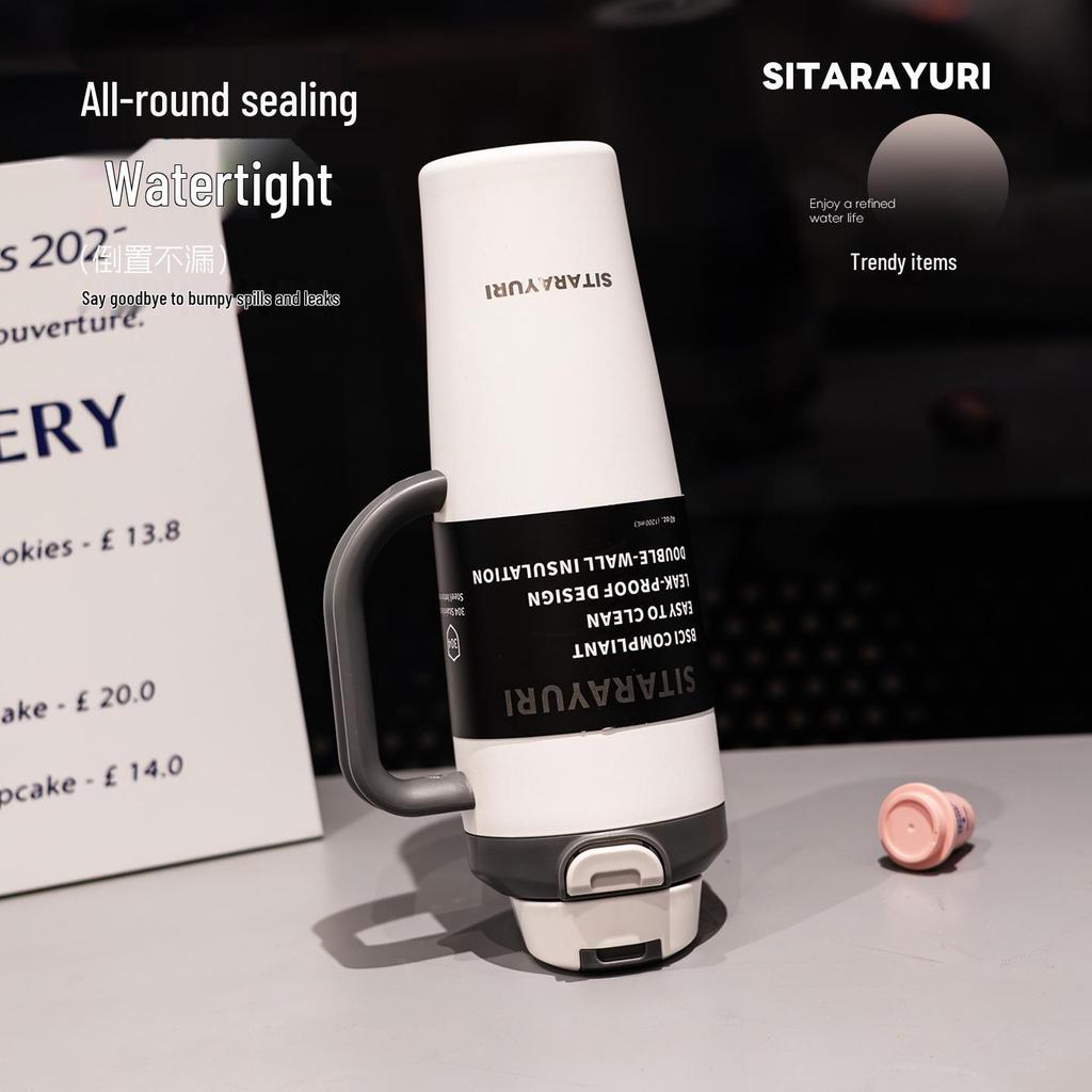SITARAYURI Isolierter Auto-Kaffeebecher aus 304 Edelstahl mit Griff, Großes Fassungsvermögen