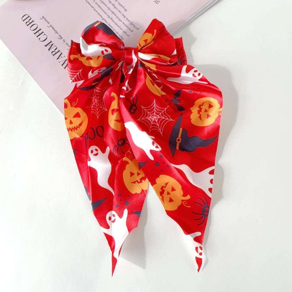 Ghost Spider Web Halloween Hair Bow Clip & Triangle Scarf Set