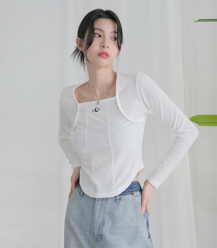 AVANDRESS Square Neck Line Crop Long Sleeve - 6Col