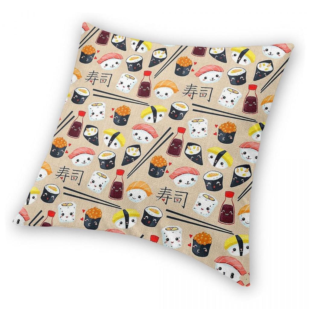 Kawaii Sushi Pillowcase Polyester Linen Velvet Pattern Zip Decorative Pillow Case Home Cushion Case 45X45