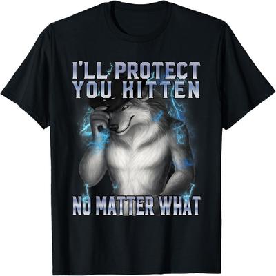 Je te protégerai, petit chaton, quoi qu'il arrive T-shirt Meme Loup-garou Cringe
