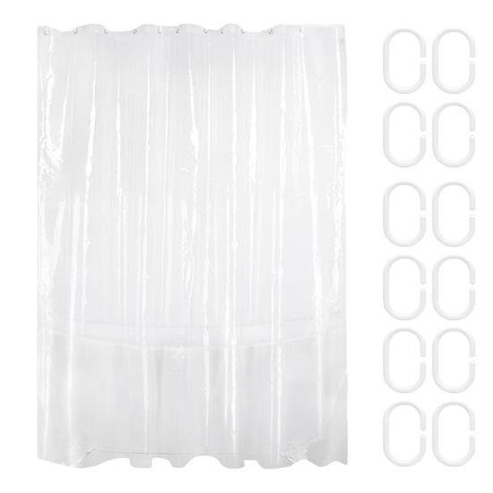 1 zestaw zasłony prysznicowej z 12 kółkami do zawieszania Jednolity kolor Pogrubiona Wodoodporna Bez dziurkowania