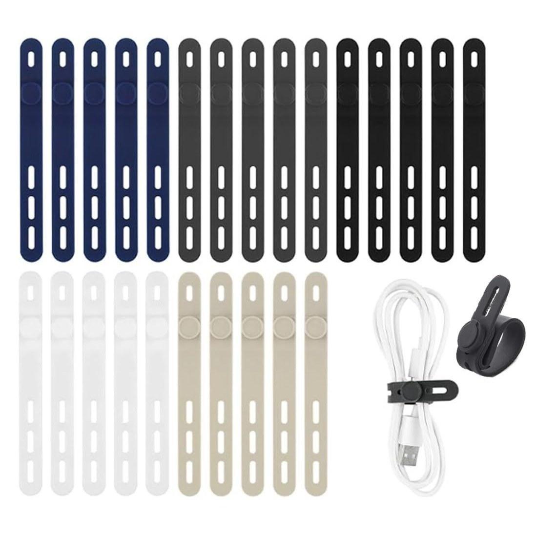 

Cable Band Silicon 25 Pieces Tie Binding Adjustable Washable Charging Power Cord (Dark Series)