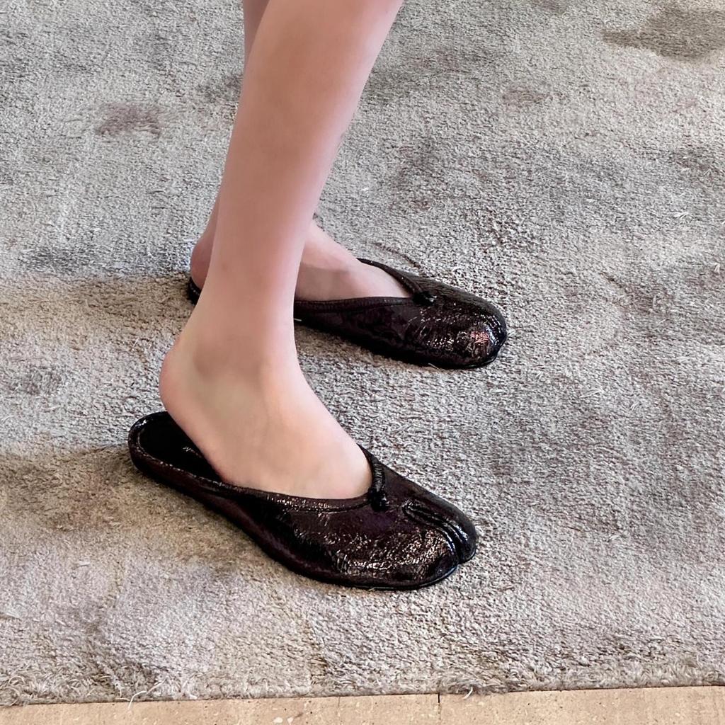 Aitas ādas versija~ Francijas sprādziena raksta pakavveida šķeltpurngala vienas kurpes sievietēm 2025 jaunas ādas vienpedāļa baletkurpes sievietēm