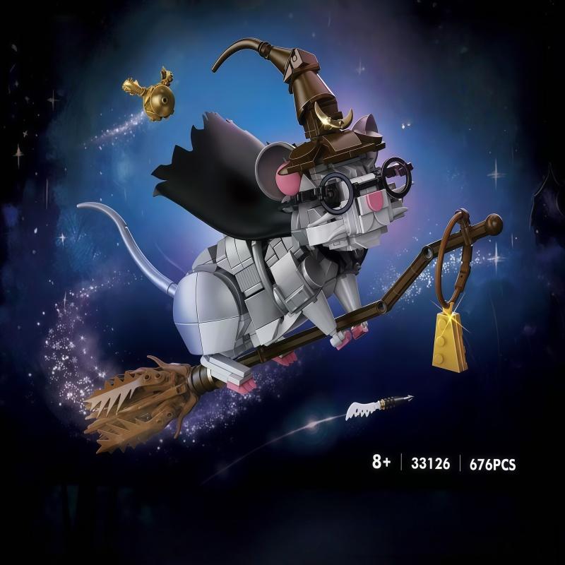 MOC Magic Mouse Witch Building Block Set, Creative Wizard Animal Building Block Model, DIY Assembly Collectible Toy, Halloween D