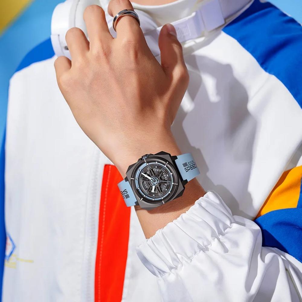 ABORNI 5006 Orologio Sportivo da Uomo Stile Meccanico Calendario Quarzo Cinturino in Silicone Quadrato Serie Yonghui Star Track Orologio per Uomo