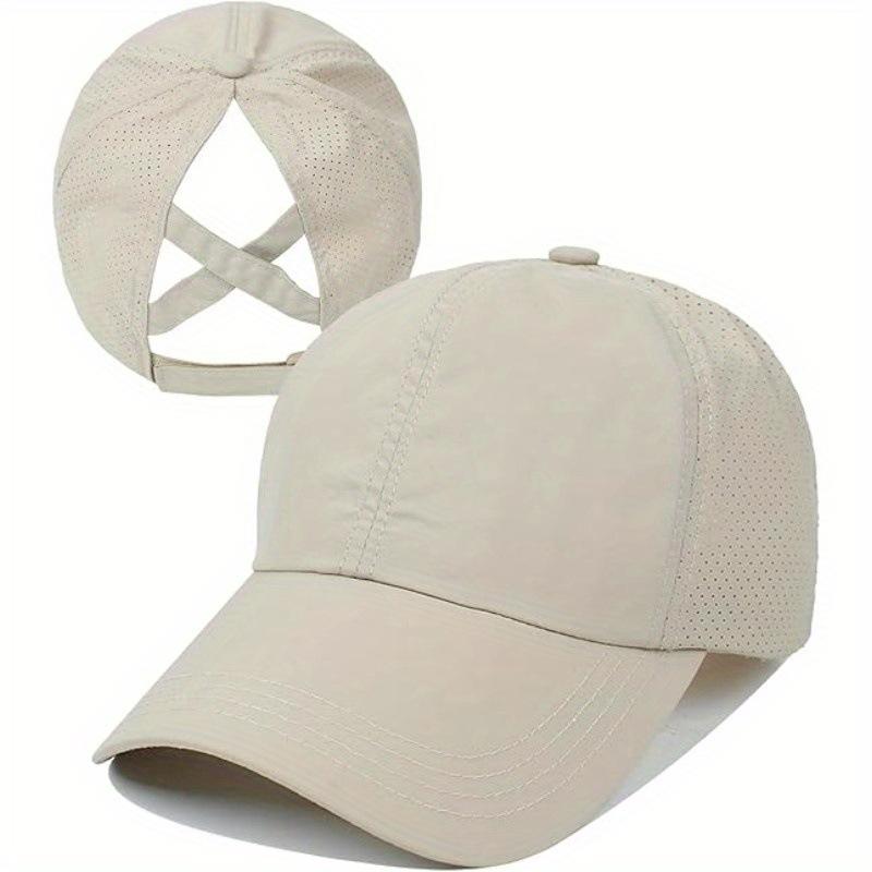Cappellino da Baseball Monocolore Estivo da Donna Sportivo Tempo Libero Cappello per Coda di Cavallo Incrociata Rete Asciugatura Rapida Protezione Solare Metà Vuoto Cappello a Cilindro