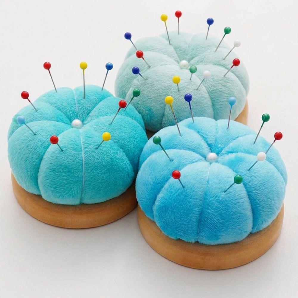 Creative Pumpkin Pin Cushion Solid Color Pumpkin Shape Pumpkin Shape Needle Pincushions with Wooden Base DIY Craft