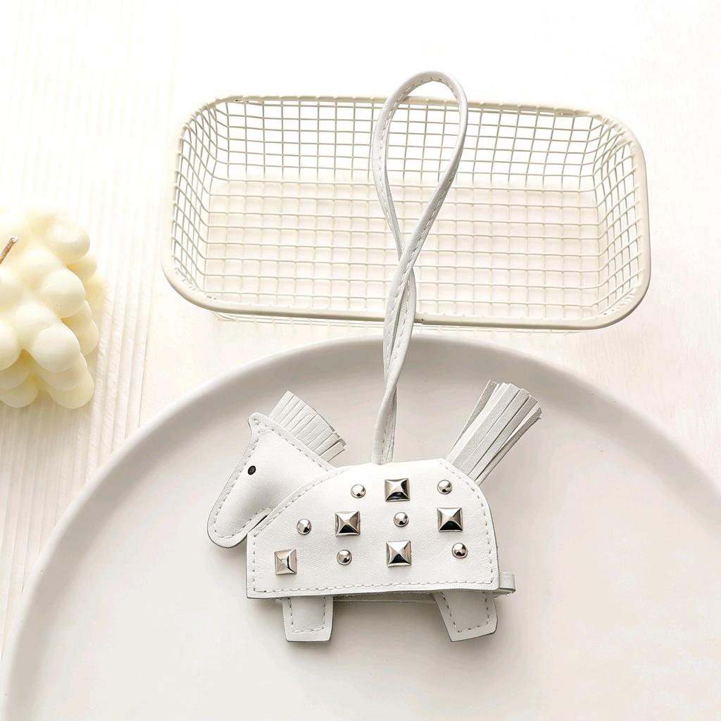 Cross Rivet Leather Pony Bag Charm and Keyring Accessory