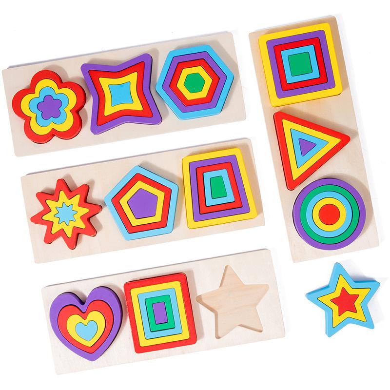 Children'S Wooden Shape Matching Column Puzzle Building Block Geometric Puzzle Montessori Early Education Cognitive Educational Toys
