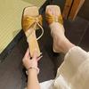 High Heels Women Crystal Bow Slippers Sandals Square Toe Shoes 2026 Trend Summer New Sexy Party Shoes Flip Flops Pumps Mujer