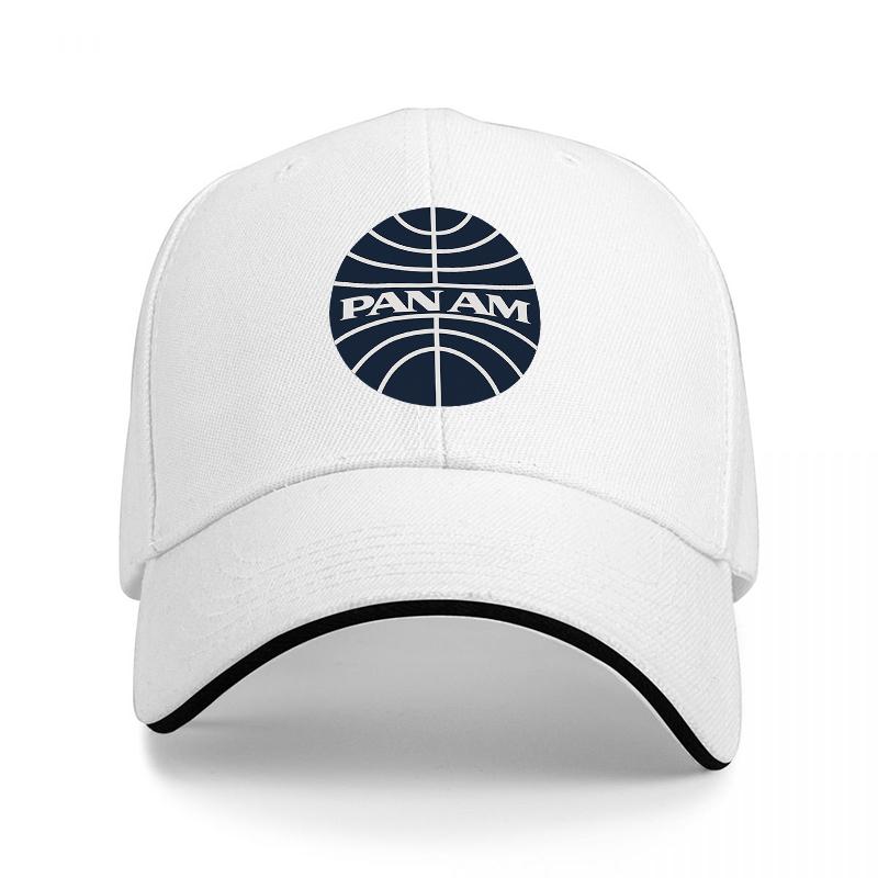 PAN AM Logo Baseball Cap Classic Black Design with White Trim Retro Airline Inspired Hat for Unisex and Women