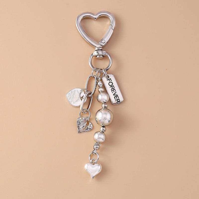 Cute Metal Love Heart Key Chain Pearl Key Ring for Women Girl Handbag Pendants DIY Handmade Jewelry Accessories