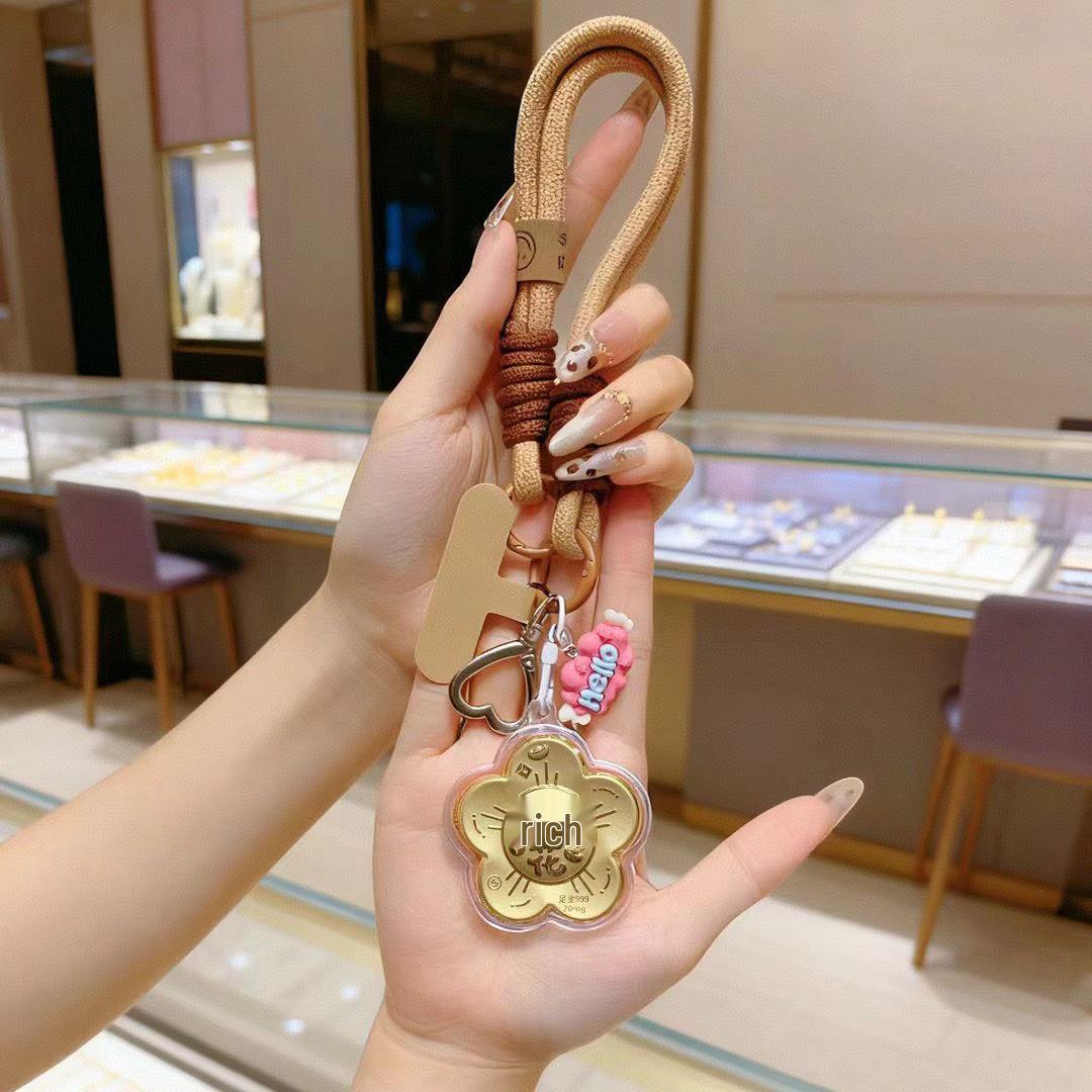 999 Pure Gold Keychain Pendant - Money Flower, New Year Cultural Gift