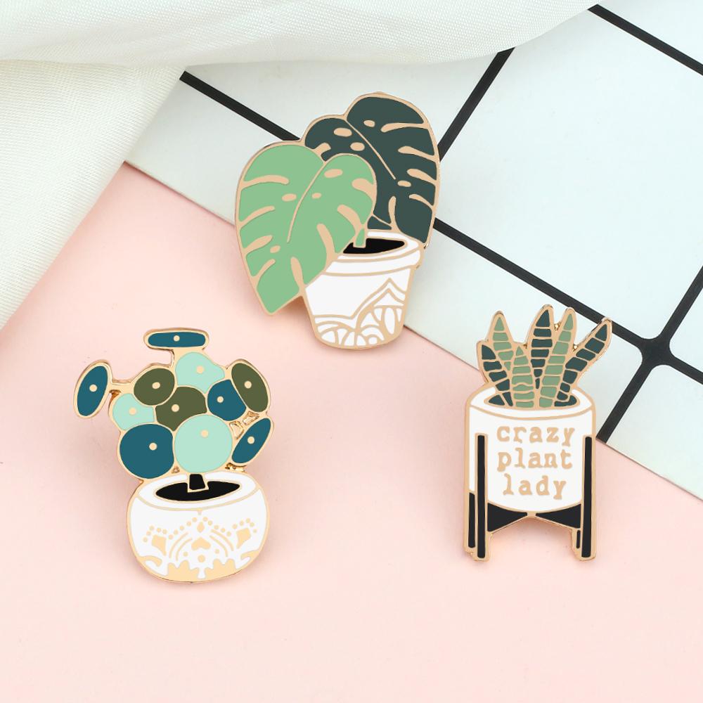 Verrückte Pflanzenliebhaberin Anstecknadeln Grüne Sukkulenten Aloe Topfpflanzen Emaille Abzeichen Kreativ Cartoon Tasche Rucksack Reversnadeln Schmuck Geschenk