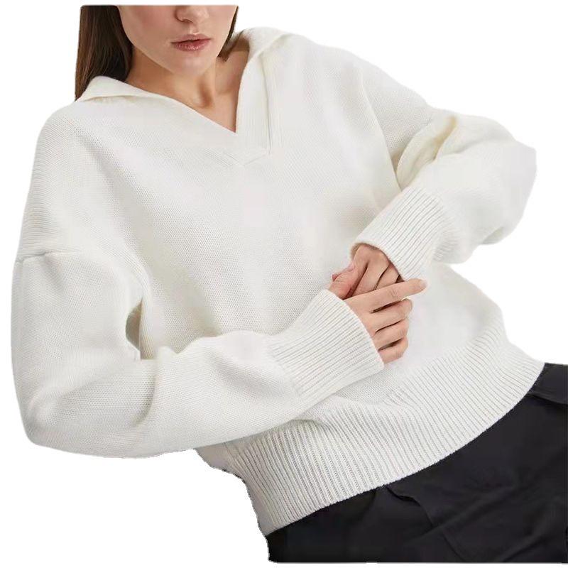 2024 Autumn/Winter Women's Green Knitted Polo Collar Pullover Sweater