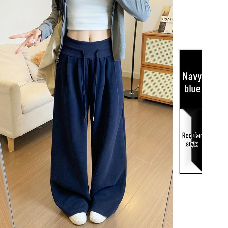 Women's Plus Velvet High-Waisted Wide-Leg Pants - Autumn/Winter Thickened Curve Drape Casual Wear