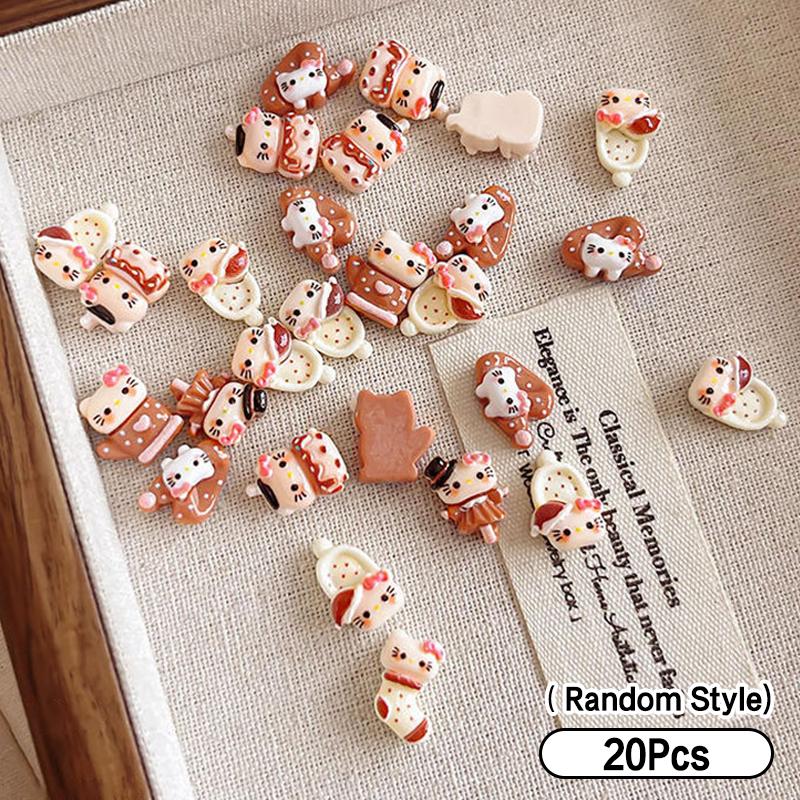 10/20/50Pcs Coffee Hello Kitty Nail Charms Autumn And Winter Melad Color Kt Cat 3D Nail Art Decorations For Kawaii Diy Manicures
