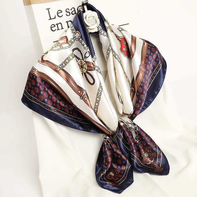 90*90CM Woman Handkerchief for Head Silk Head Scarf Foulard En Satin Neckerchief Luxury Silk Purse Scarf SJ02