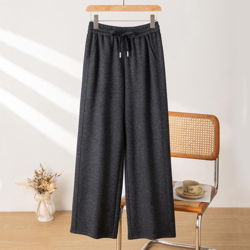 2025 Puyuan Autumn/Winter Merino Wool Blend Slimming Straight Leg Pants with Lace for Women