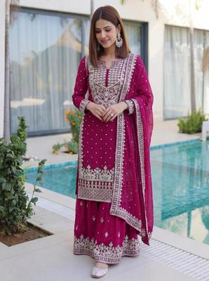 Traje de salwar sharara de georgette sintético de diseñador para mujer, estilo indio, ideal para fiestas al estilo Bollywood.
