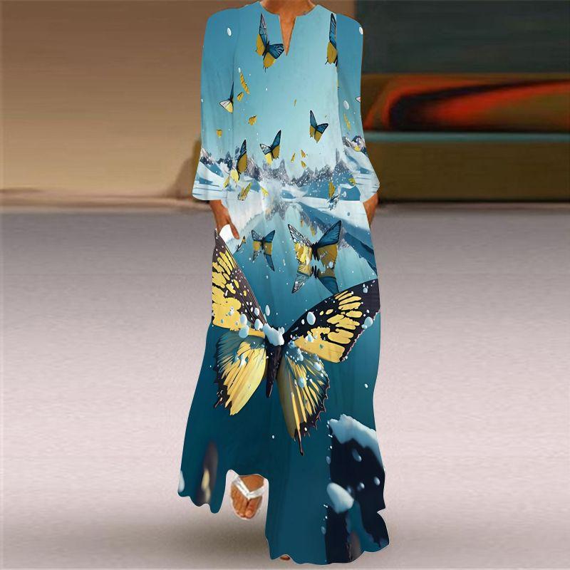 Long Sleeves Dress Loose Plus Size Catwalk Stage Costume Ethnic Retro Style Long Dress Travel Photography Beautiful Dress