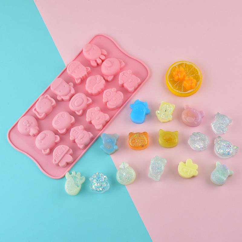 Cartoon Animal 15 Grid Push-Type Soft Bottom Ice Cube Mold Household Silicone Ice Tray Homemade Ice Cube Food Grade