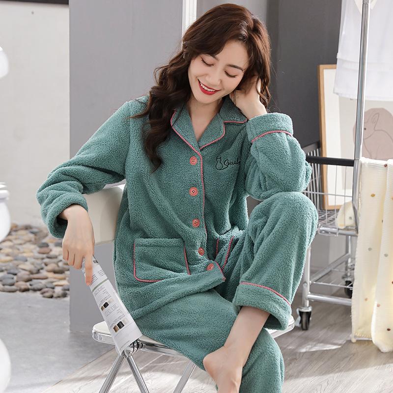 

Женские пижамы для осени, зимы и зимнего тепла. Фланелевая плюшевая и утолщенная зимняя домашняя одежда. Большой плюшевый набор Коралл