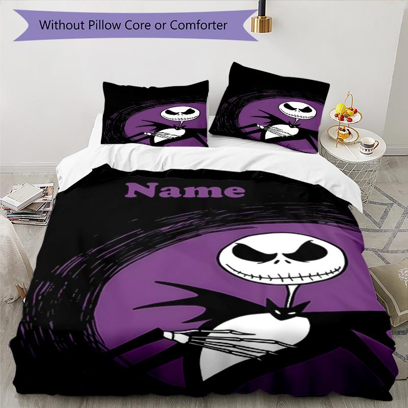 3pcs Custom Name The Nightmare Before Christmas Bedding Set Duvet Cover Closure Includes 1 Duvet Cover & 2 Pillowcases, Soft and Comfortable for All S
