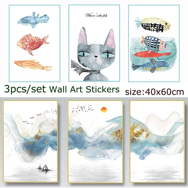 3pcs/set  Self-adhesive Decorative Wall Stickers Picture Warm Poster Home Layout Background Wallpape