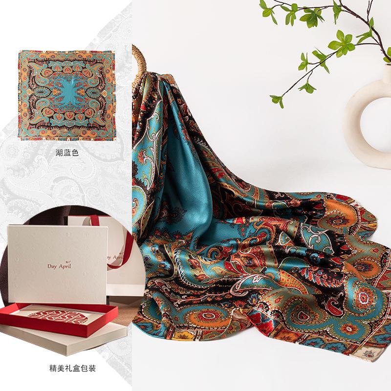 100% Mulberry Silk Scarf  Four Seasons New Printed Shawl Large Square Scarf Gift