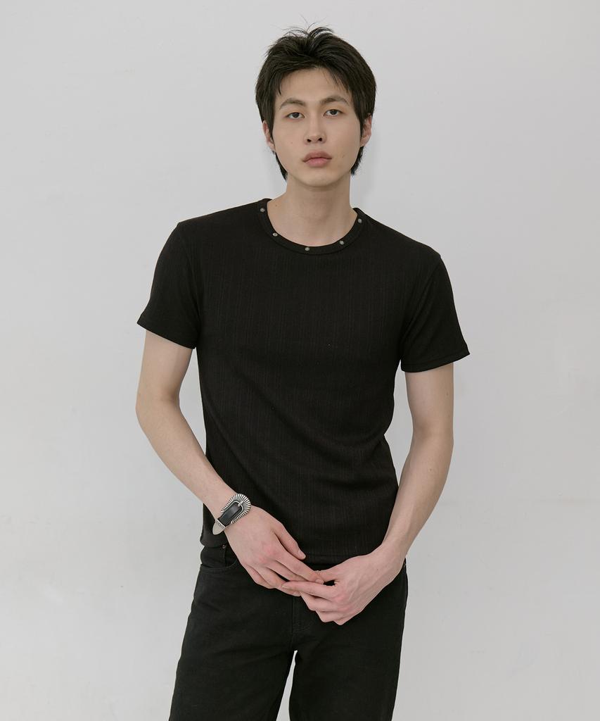 Lekim Studded Rib Tee (Black)