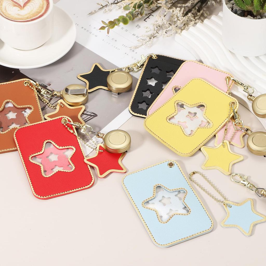 PATIKIL 2-Piece Cute Leather ID Holder with Drawer Reel and Keychain, ID Card Clip Protector Cover for Women, Office, Business, and Travel, Light